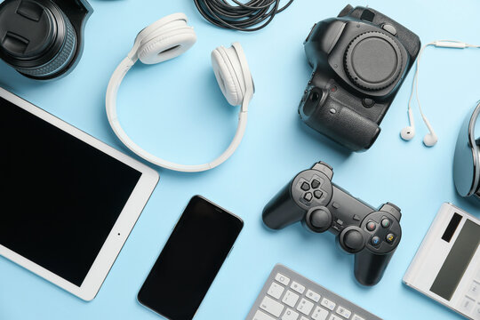 A collection of modern electronics products.
